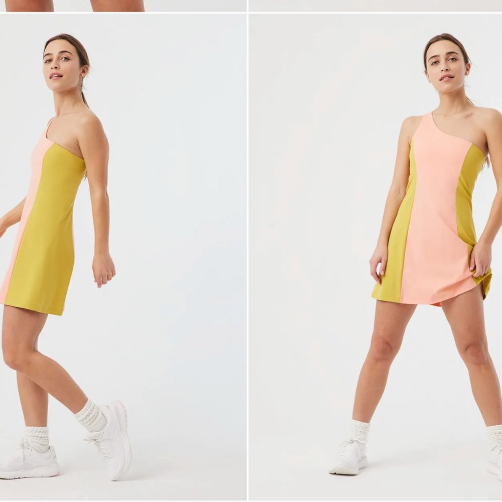 New NWT Outdoor Voices One Shoulder Dress in Tangerine/Dijon Mustard - Size XS